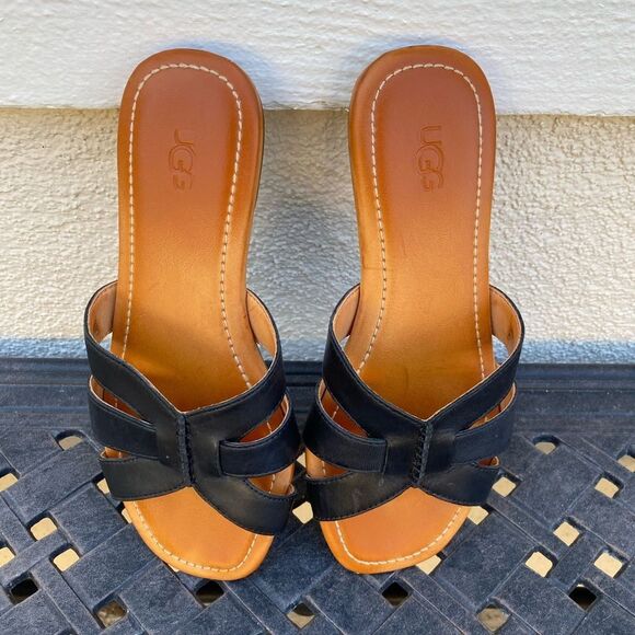 UGG Black Slide Sandals with Crisscross Straps - Picture 7 of 13